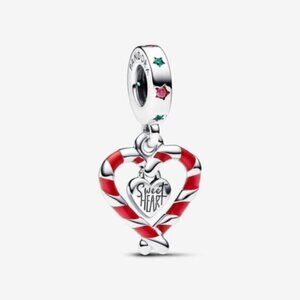 🌺Pandora Double Candy Cane Heart Christmas Dangle Charm